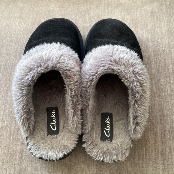 Clarks slippers black leather suede - Picture 2 of 4